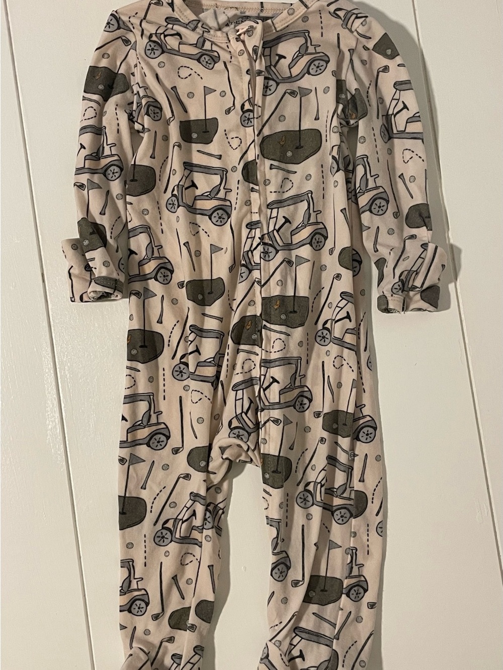 Caden Lane Cream and Olive Golf Cart Print One-Piece Pajama